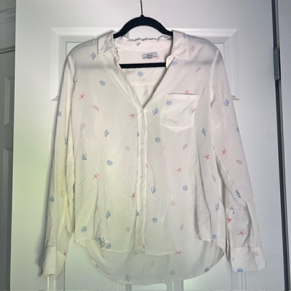 Rails Kate Seashell Print Silk Shirt Blouse - Picture 3 of 8